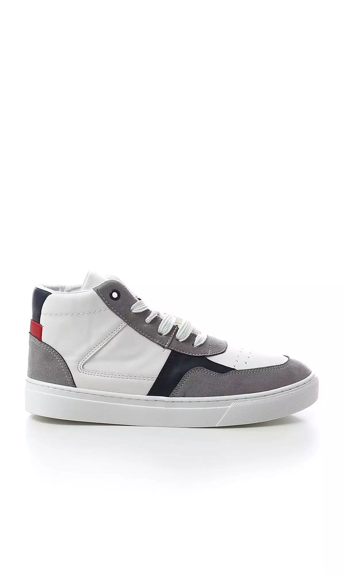 O180408 Tri-Tone Leather High-Neck Casual Shoes - White, Grey Navy Blue