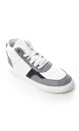 O180408 Tri-Tone Leather High-Neck Casual Shoes - White, Grey Navy Blue