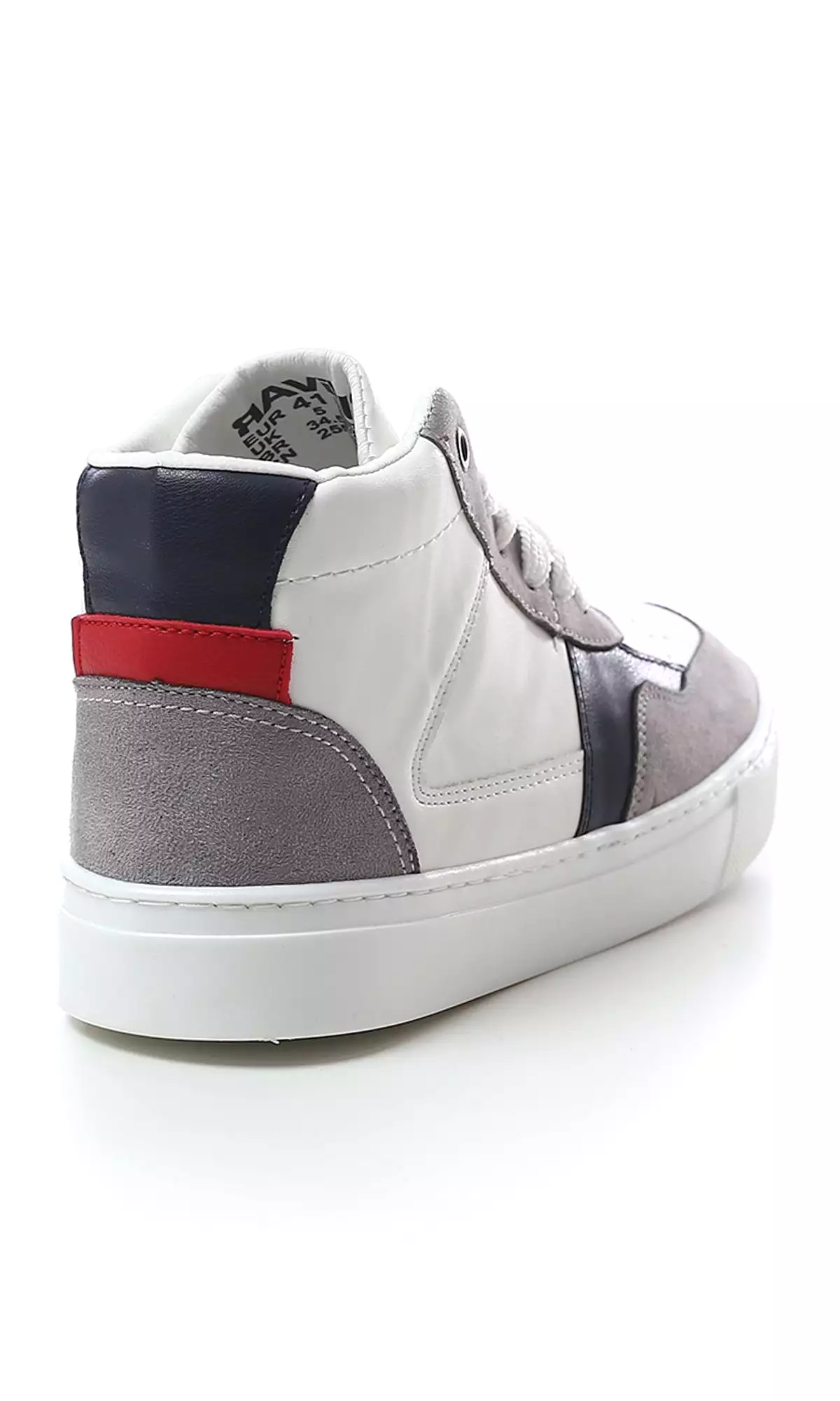 O180408 Tri-Tone Leather High-Neck Casual Shoes - White, Grey Navy Blue