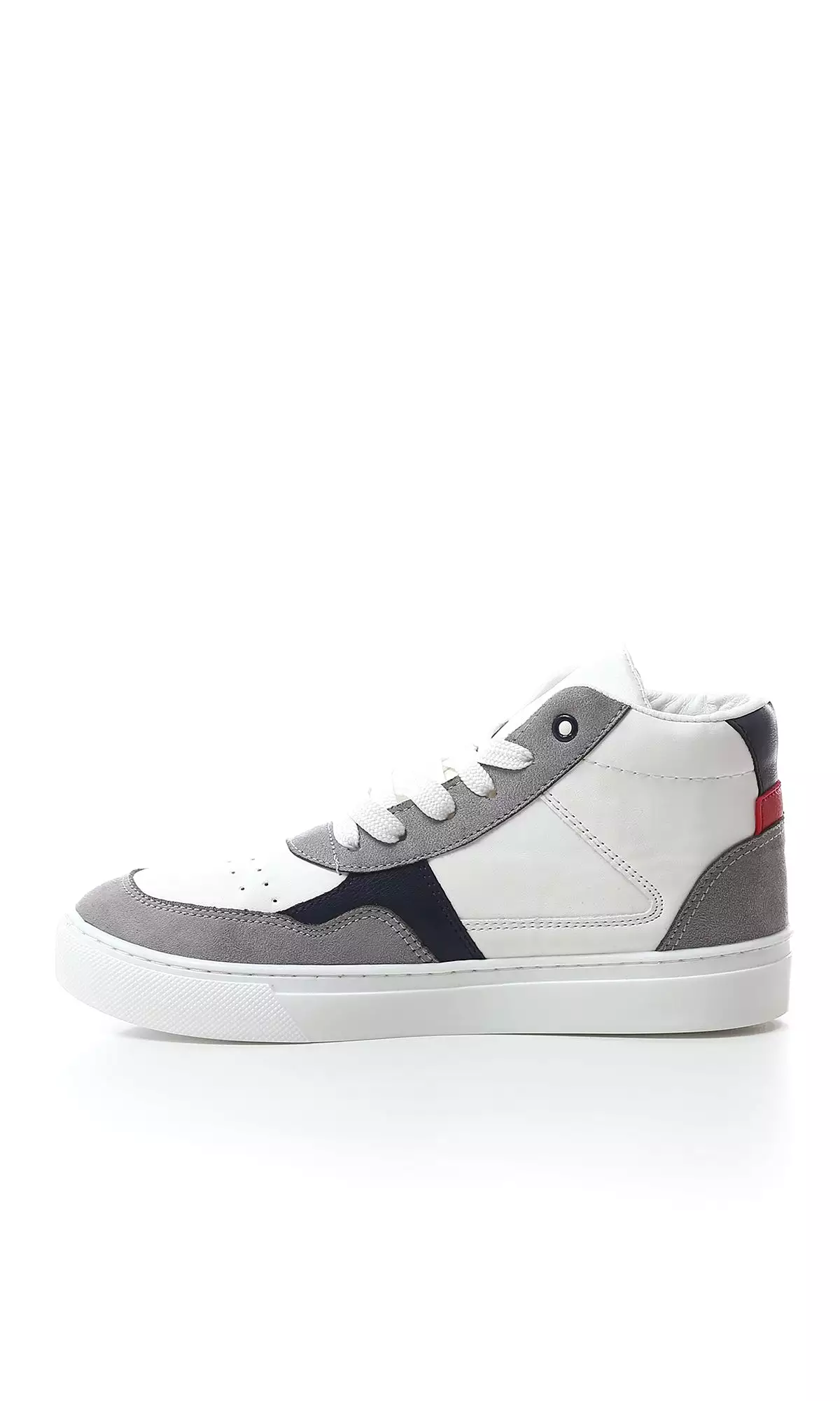 O180408 Tri-Tone Leather High-Neck Casual Shoes - White, Grey Navy Blue