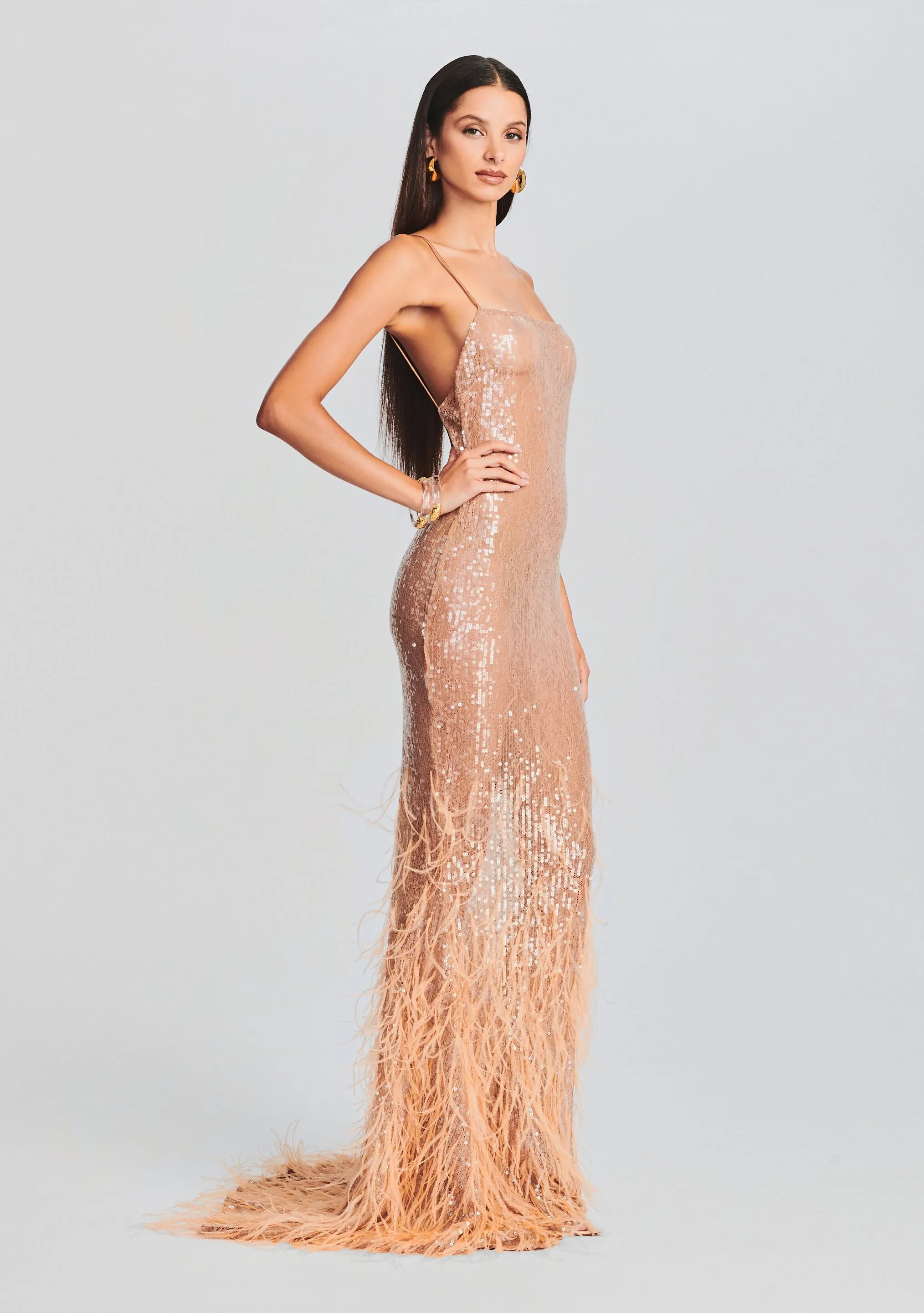 Odessa Sequin Feather Dress