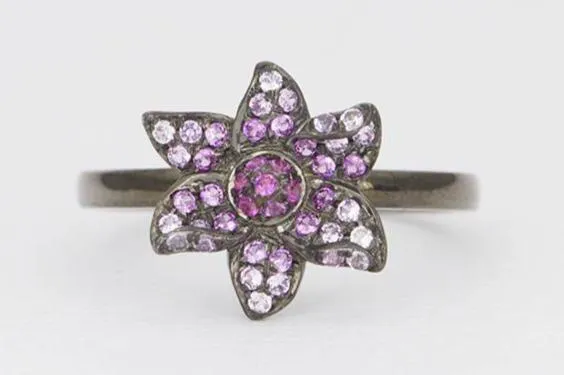 Ombré Pink Sapphire Flower Petal Ring 14K Gold AD1358