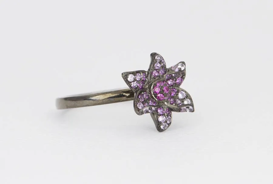 Ombré Pink Sapphire Flower Petal Ring 14K Gold AD1358