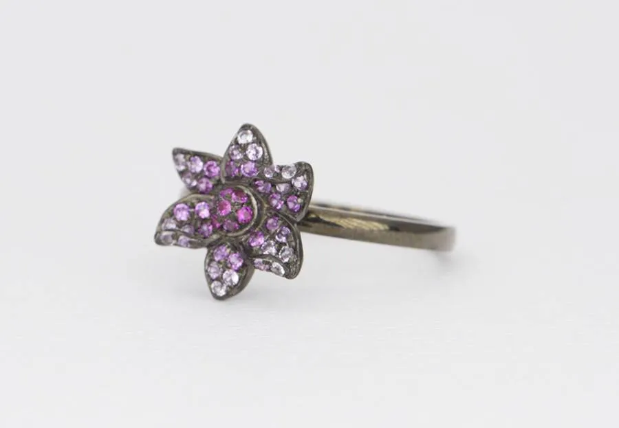 Ombré Pink Sapphire Flower Petal Ring 14K Gold AD1358