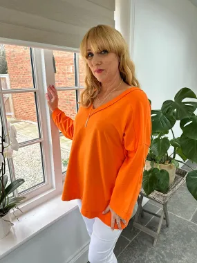 Orange Reverse Seam V Neck Sweat Top Harriet