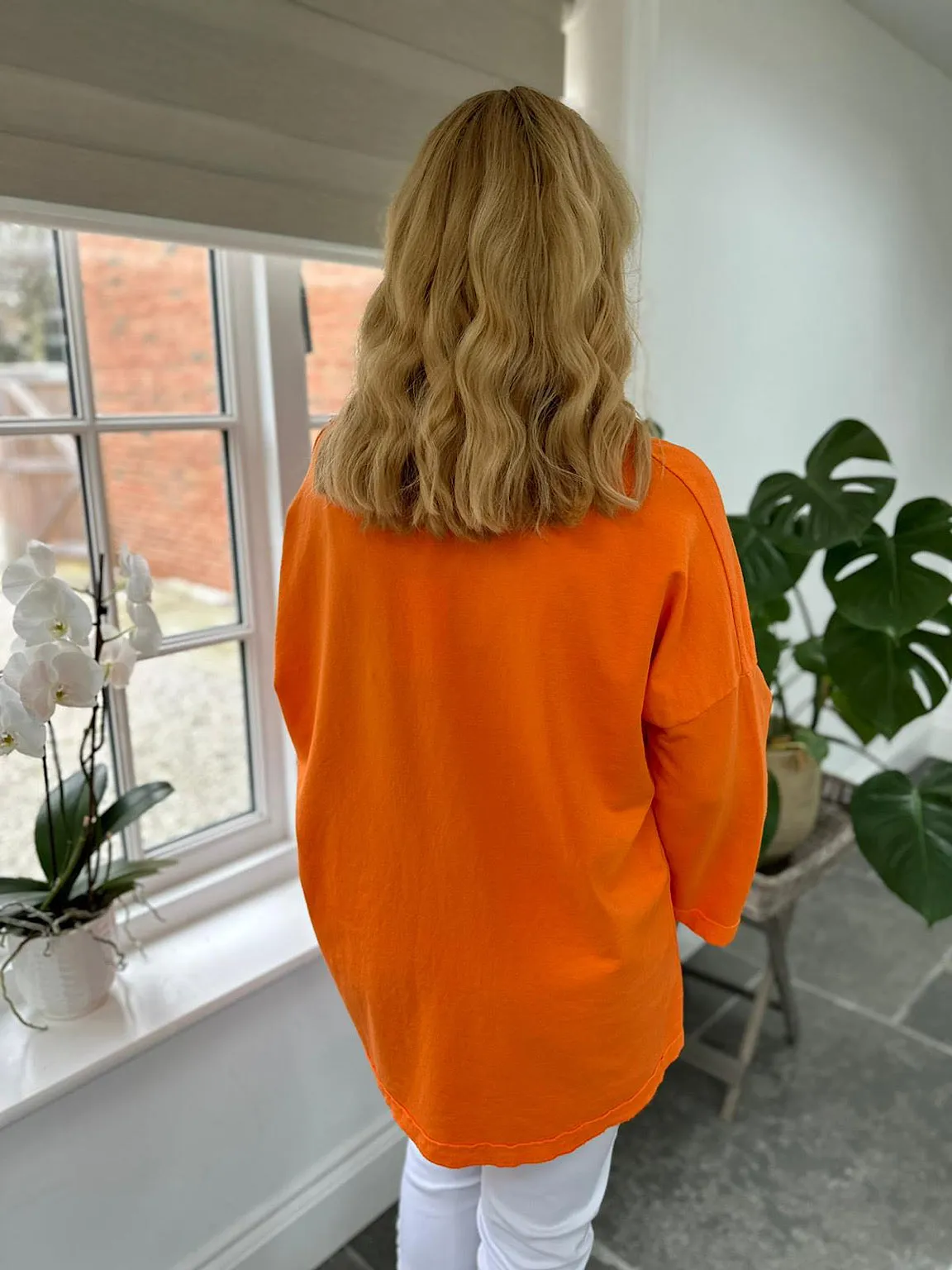 Orange Reverse Seam V Neck Sweat Top Harriet