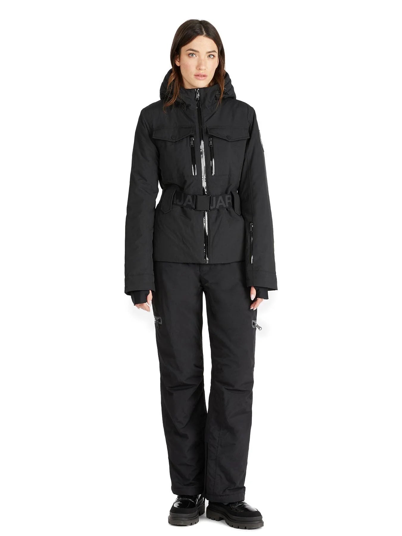 Pajar Womens Gabbi Belted Ski Jacket with Fixed Hood - BLACK