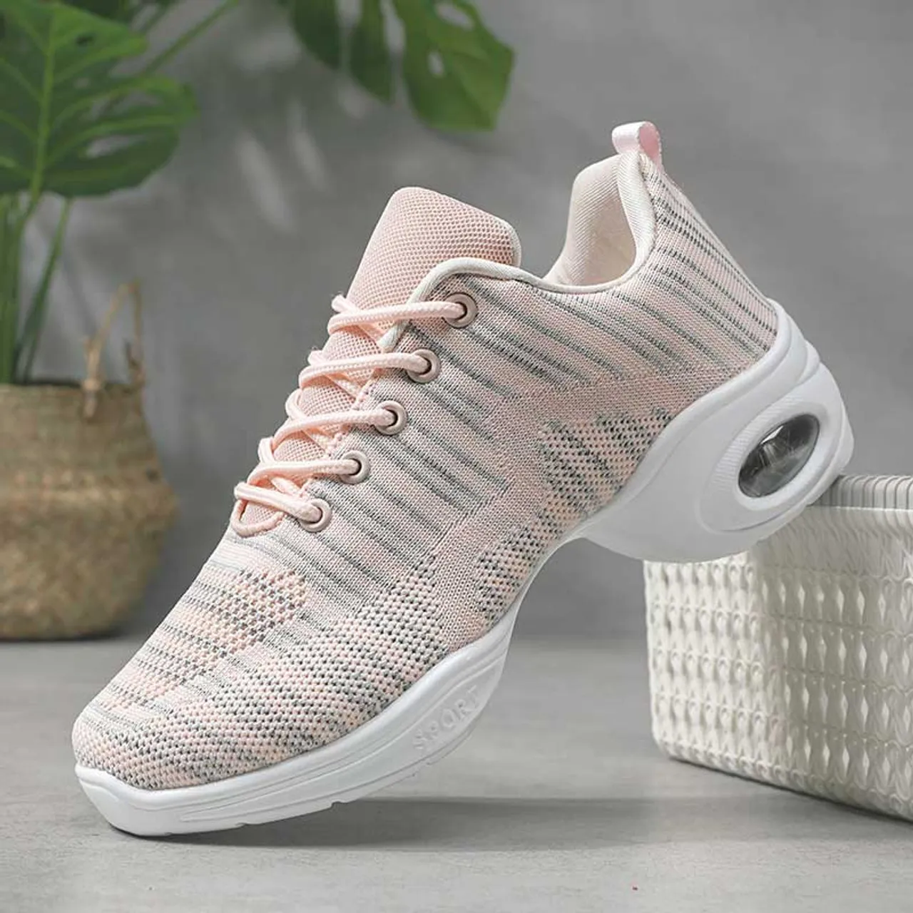 Pink flyknit stripe pattern texture casual shoe sneaker