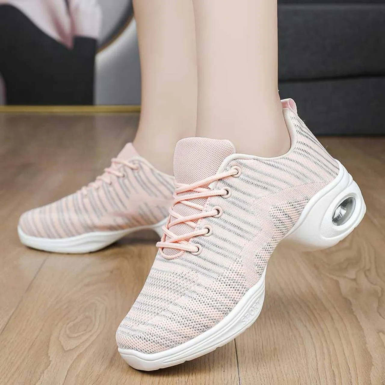 Pink flyknit stripe pattern texture casual shoe sneaker