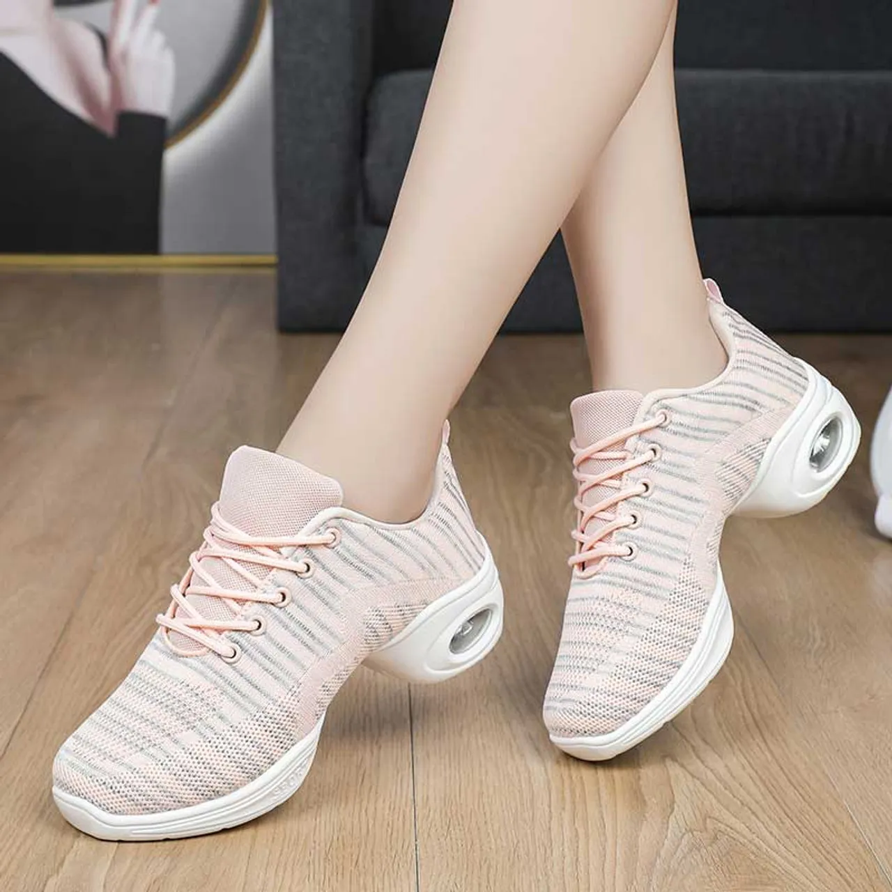 Pink flyknit stripe pattern texture casual shoe sneaker