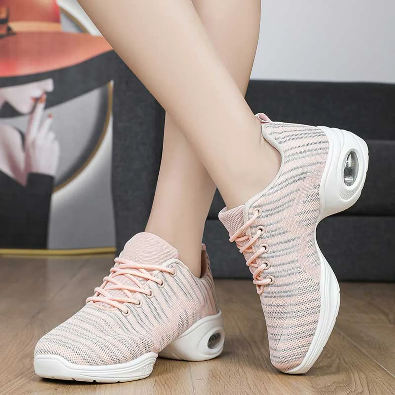 Pink flyknit stripe pattern texture casual shoe sneaker