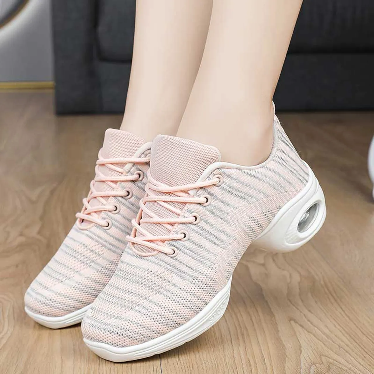 Pink flyknit stripe pattern texture casual shoe sneaker