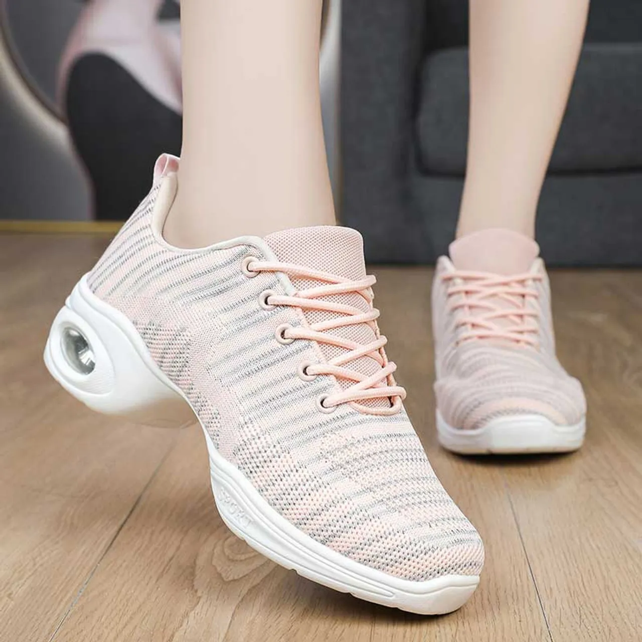 Pink flyknit stripe pattern texture casual shoe sneaker