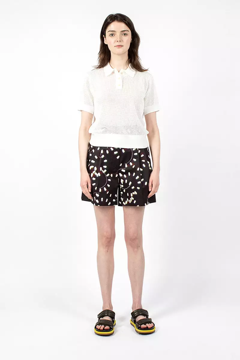 Printed Pleat Shorts Black