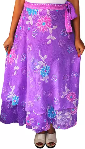 Printed Skirts Long Wrap Around Womens India Clothing (Purple)