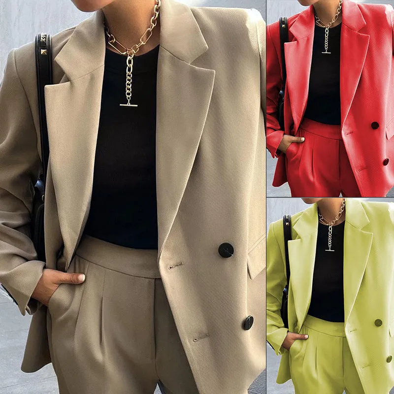 Pure Color Suit Pants Suit Two-piece Set