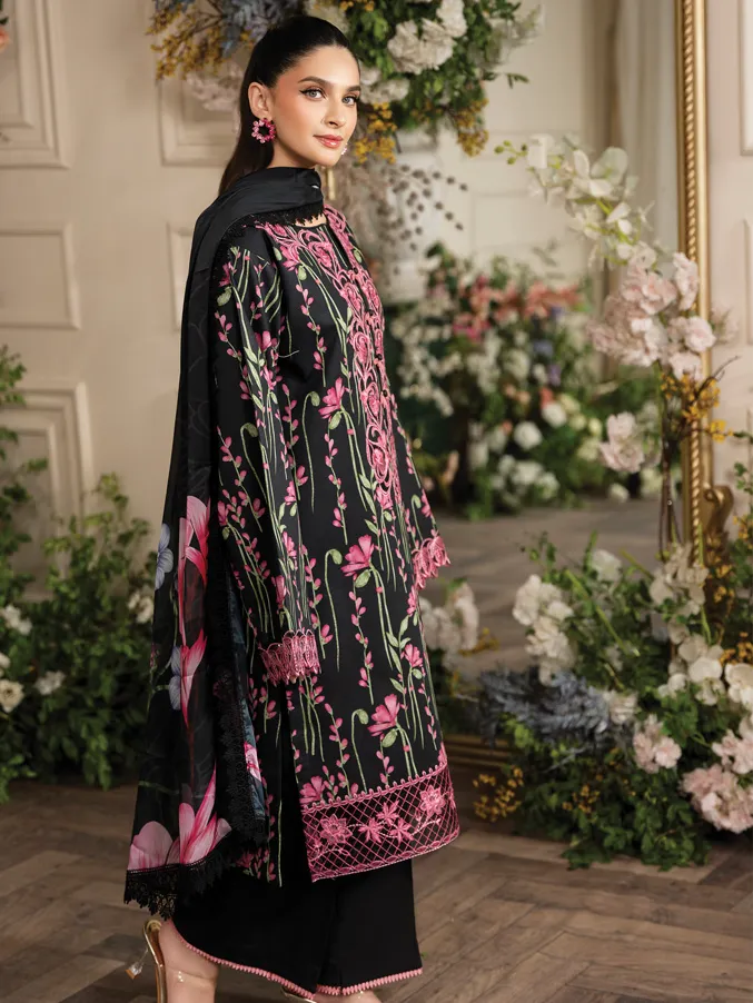 Rang Rasiya Lifestyle Embroidered Lawn Unstitched 3Pc Suit D-07 MIDNIGHT