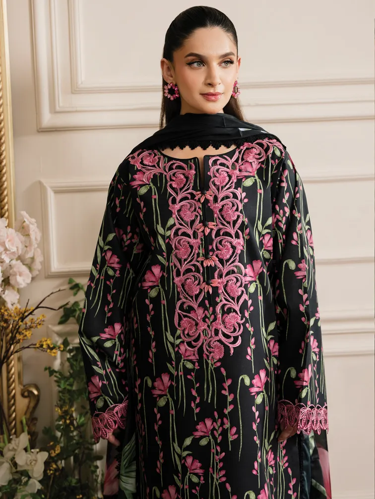 Rang Rasiya Lifestyle Embroidered Lawn Unstitched 3Pc Suit D-07 MIDNIGHT