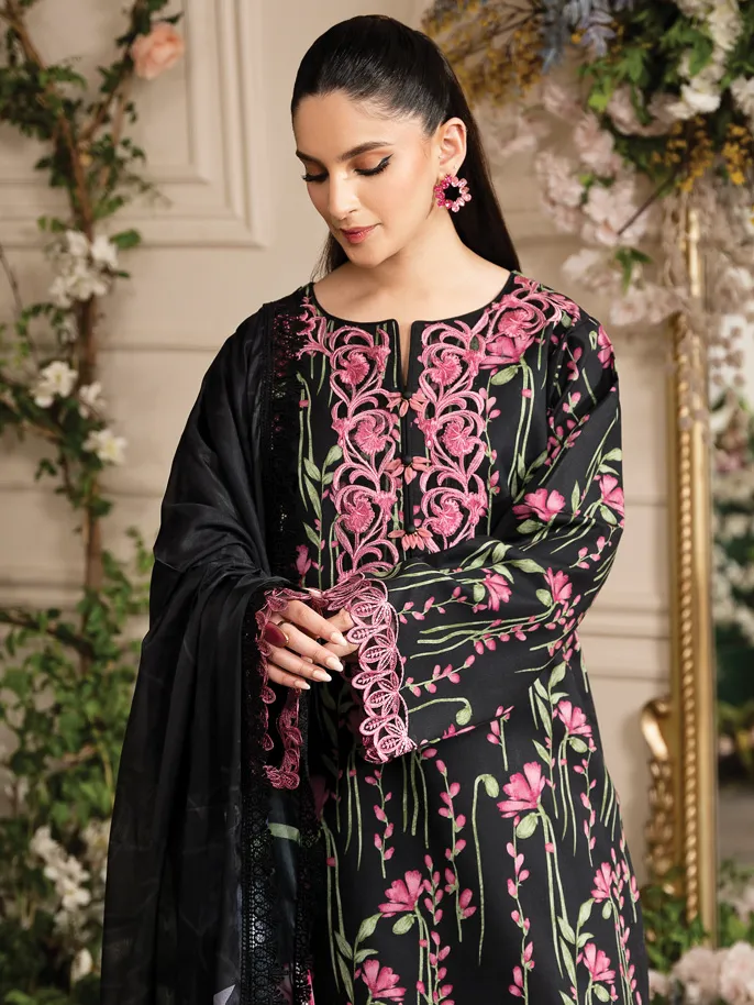 Rang Rasiya Lifestyle Embroidered Lawn Unstitched 3Pc Suit D-07 MIDNIGHT