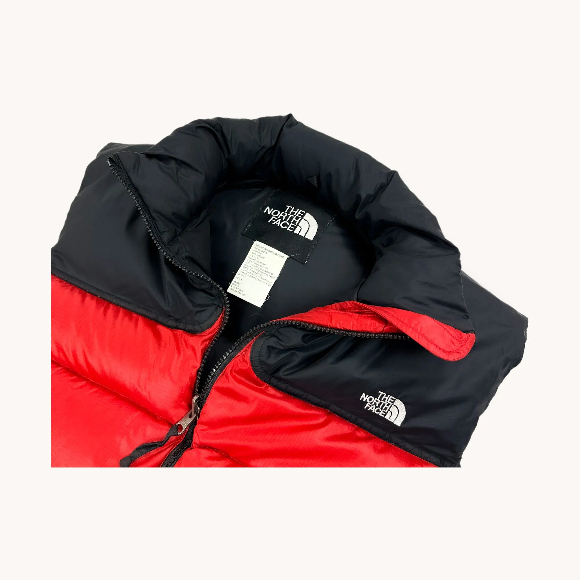 Red Black 90s The North Face Nuptse 700 Puffer Jacket Coat Gilet (L)