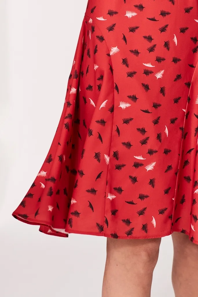 Red Feather Print Fit & Flare Dress