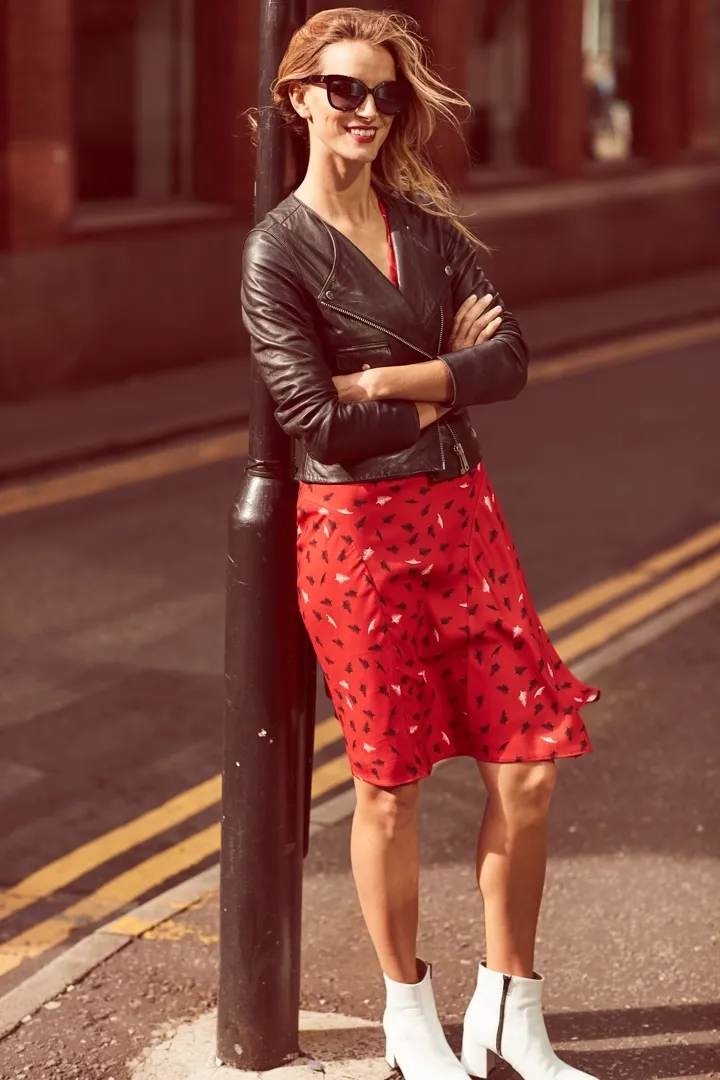 Red Feather Print Fit & Flare Dress