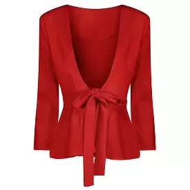 Red Long Sleeve Tie Front Jacket