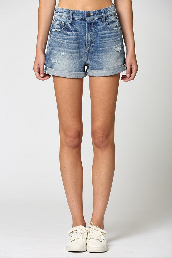 RILEY DARK WASH CUFFED BF SHORTS