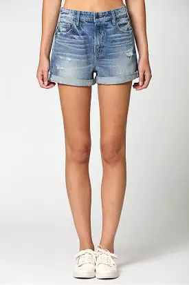 RILEY DARK WASH CUFFED BF SHORTS