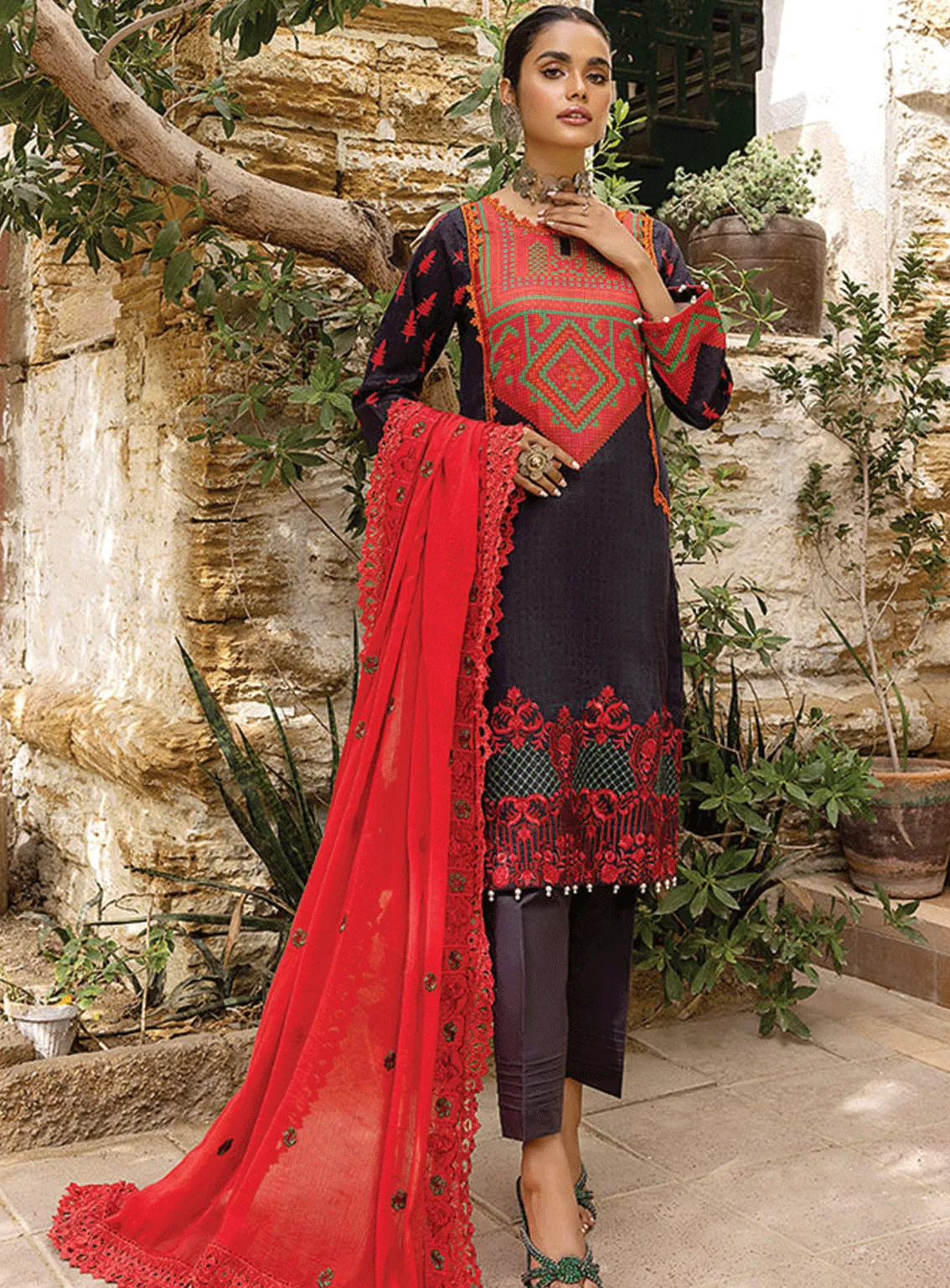 Rung By Al Zohaib Embroidered Lawn Unstitched 3 Piece Suit - AZ23EE 08