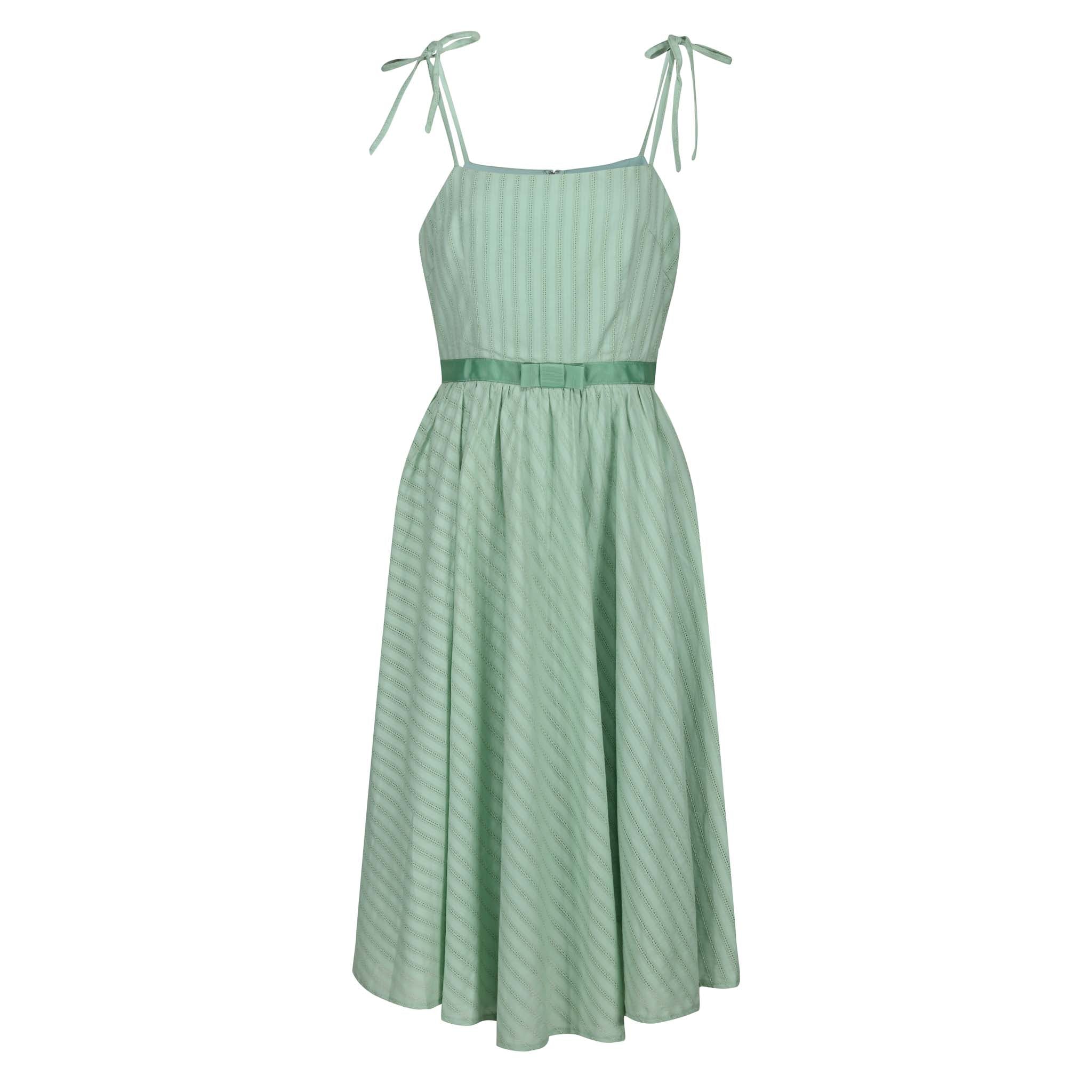 Sage Green Shoulder Strap Summer Swing Dress