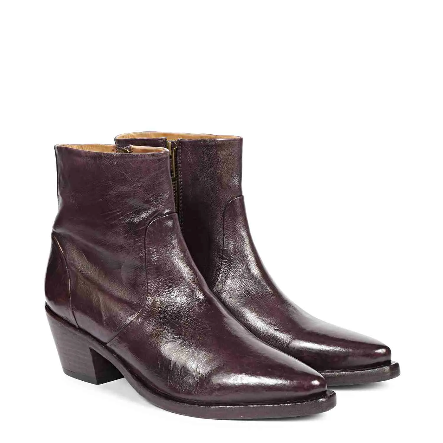 Saint Emelia Burgundy Leather Washed Ankle Boot