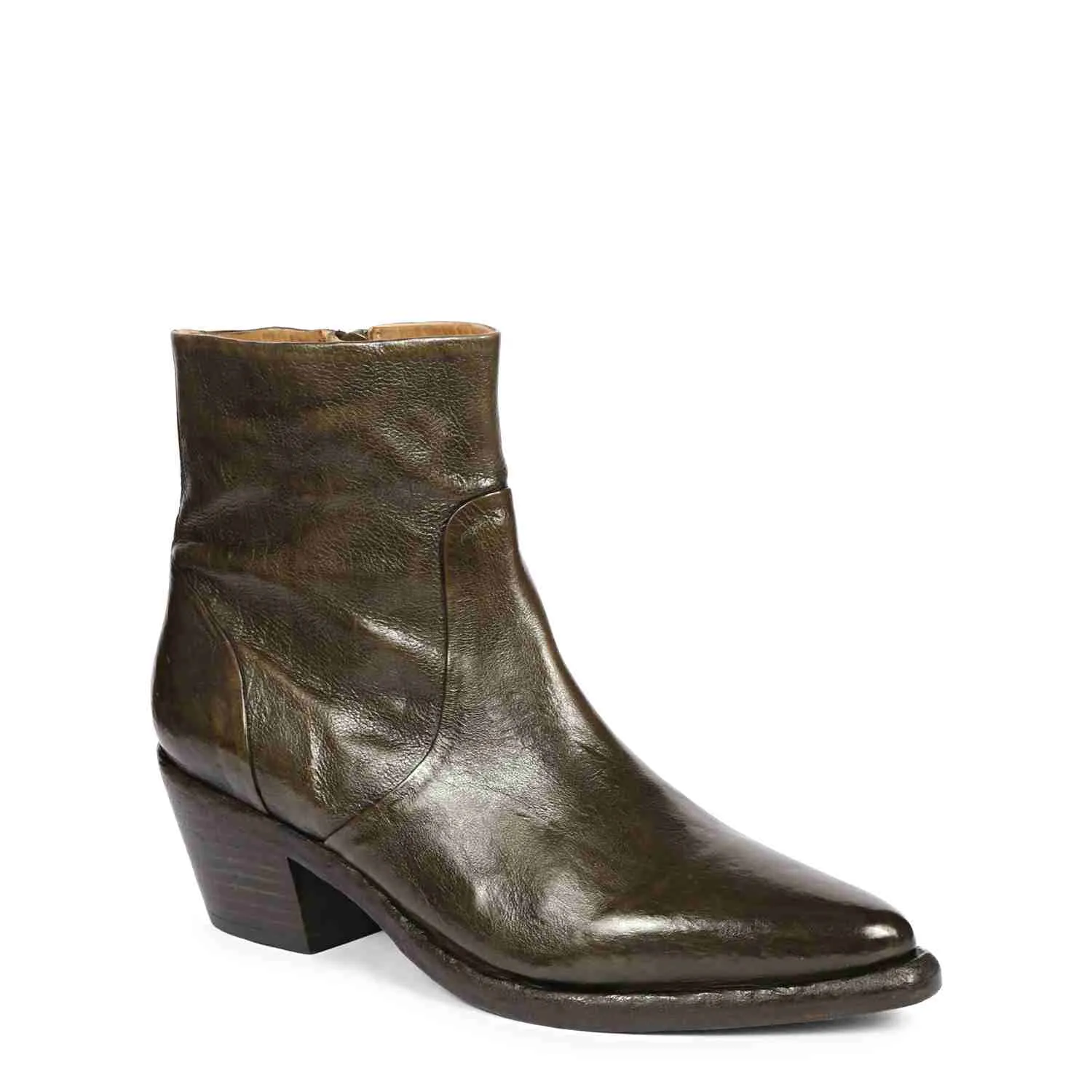 Saint Emelia Olive Leather Washed Ankle Boot