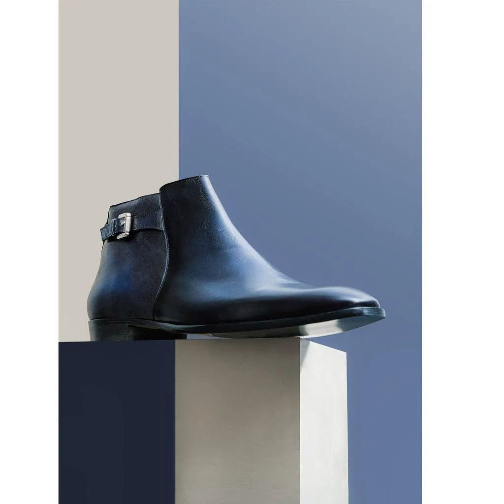 Saint Jace Dark Blue Two Color Toned Leather Boot With Set