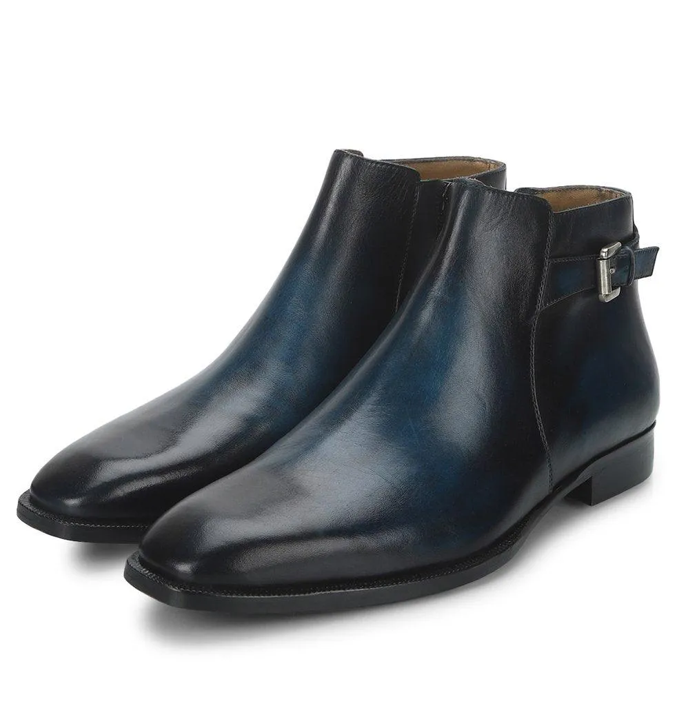 Saint Jace Dark Blue Two Color Toned Leather Boot With Set