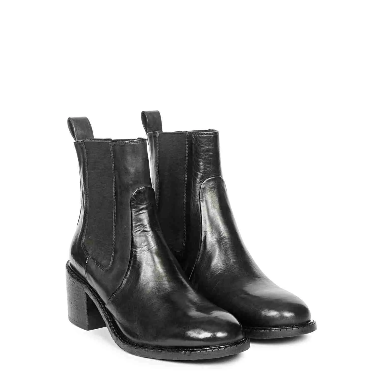 Saint Niamh Black Leather Washed Ankle Boot