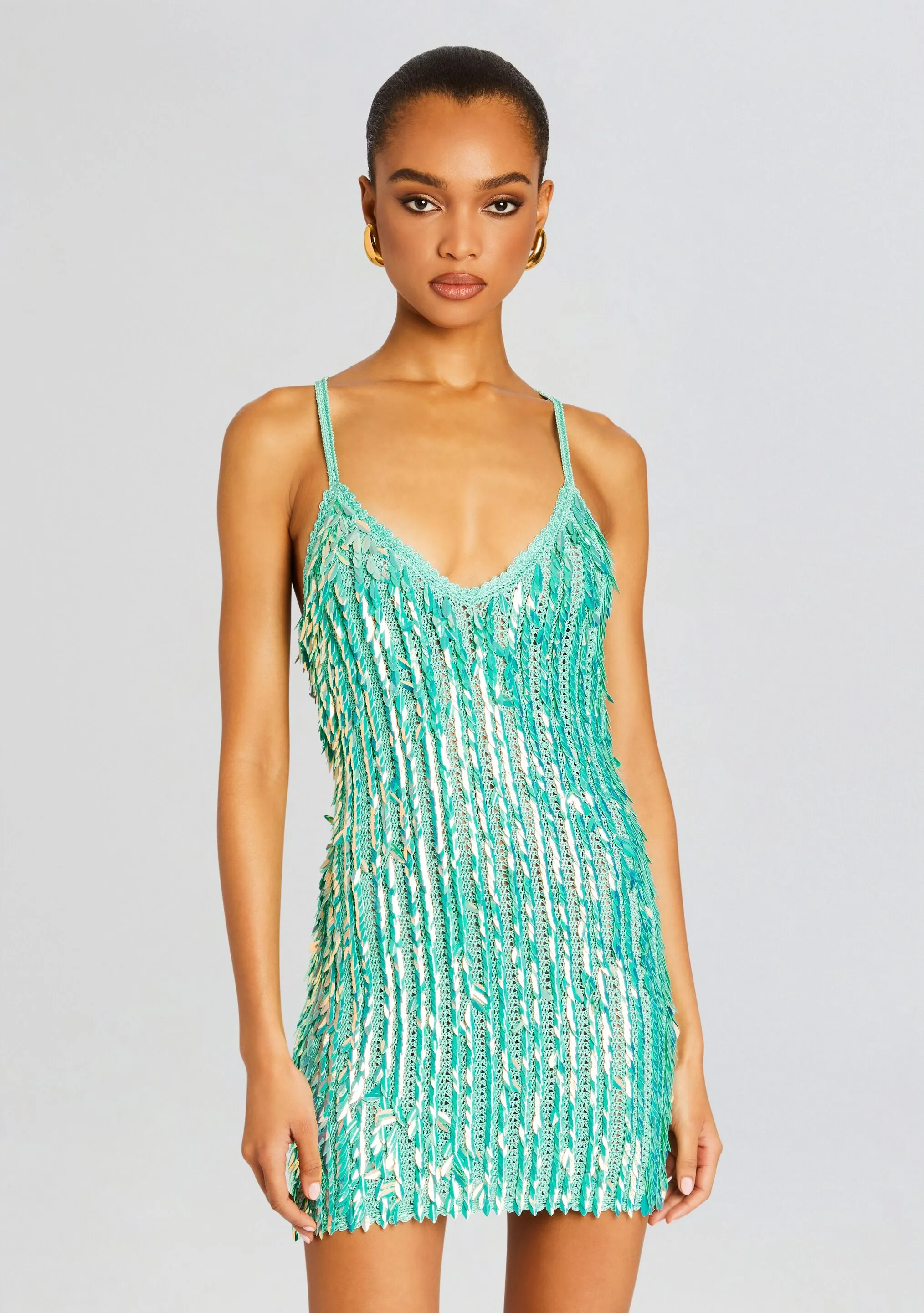 Saros Feather Sequin Crochet Dress