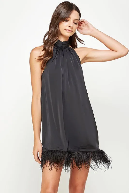 Simone Feather Mini Dress I Black