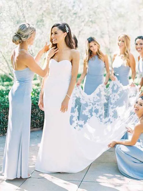 Simple Halter Light Blue Long Bridesmaid Dress, BG208