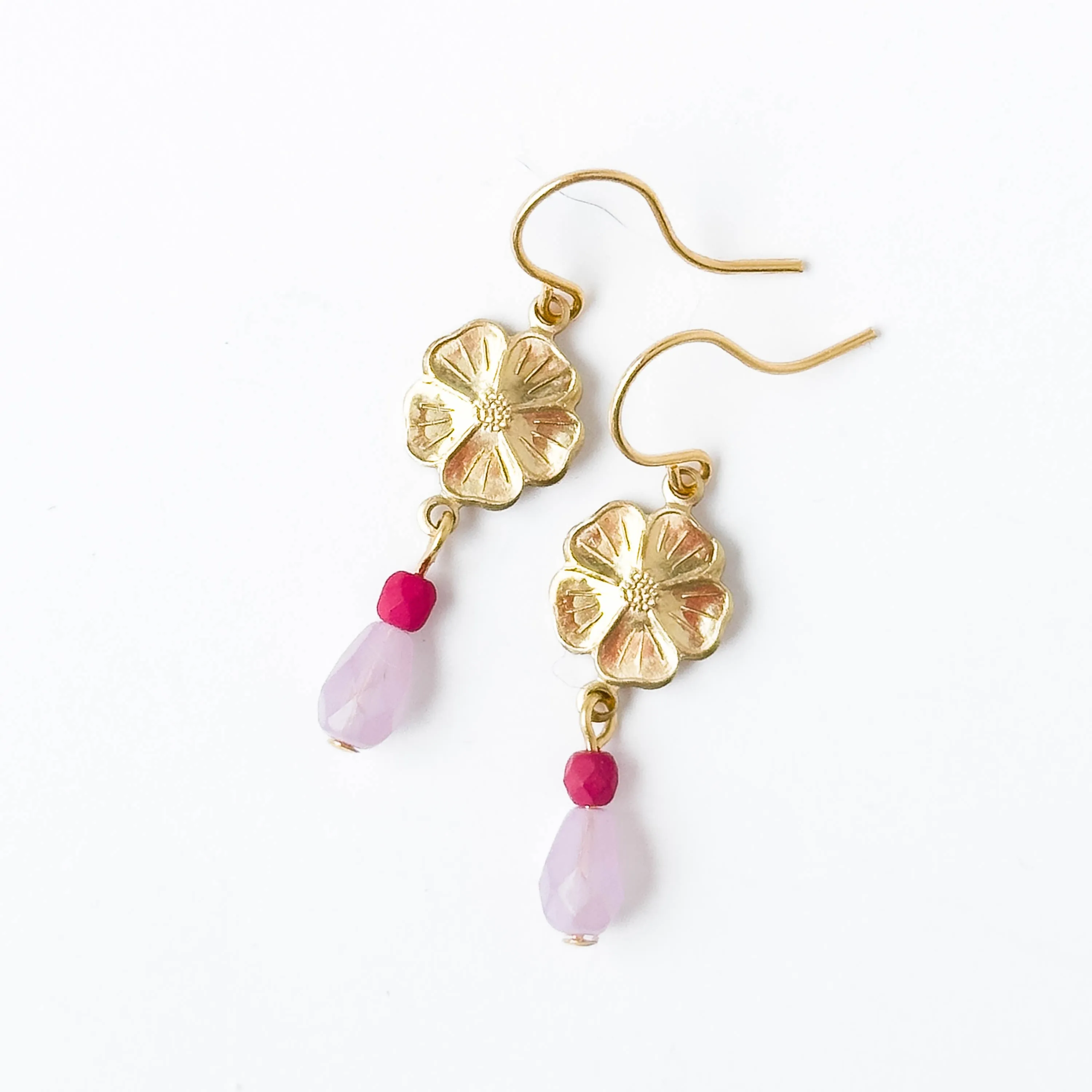 Small Flower Earrings With Beads - W