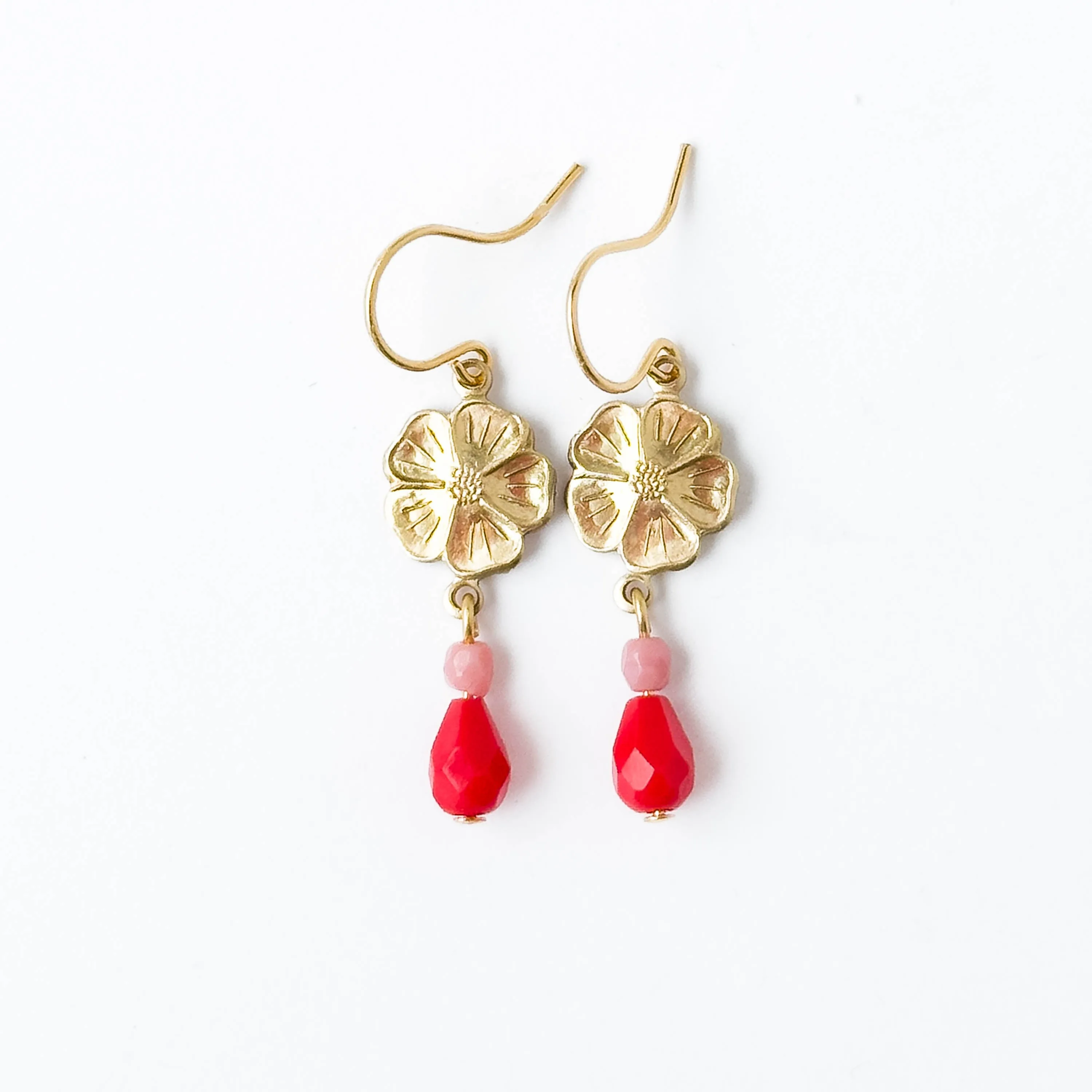 Small Flower Earrings With Beads - W