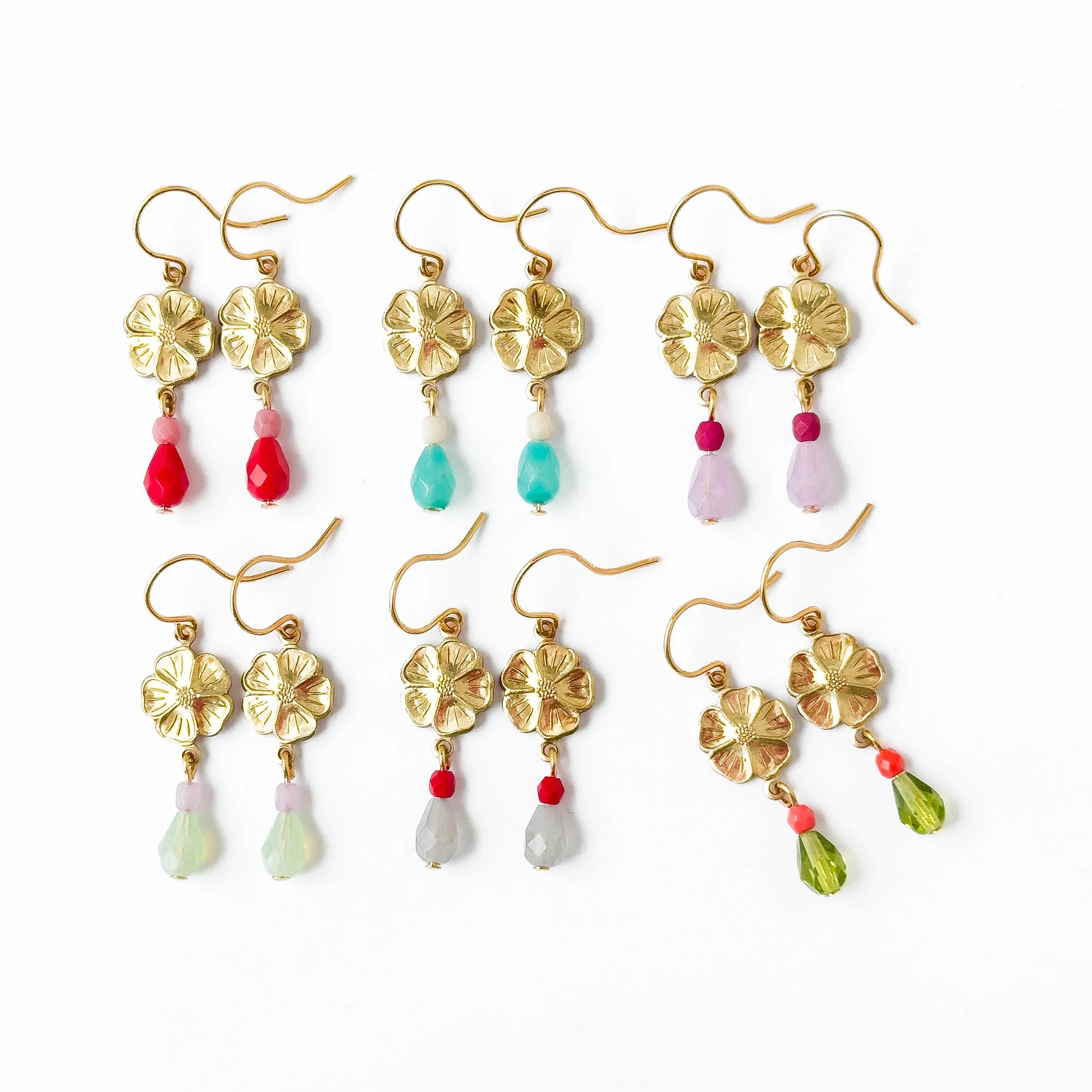 Small Flower Earrings With Beads - W