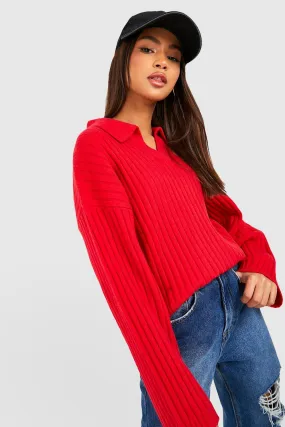 Soft Wide Rib Collared Sweater