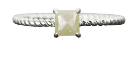 Square Shape Milky Diamond Ring on 14K White Gold Twist Band AD1535