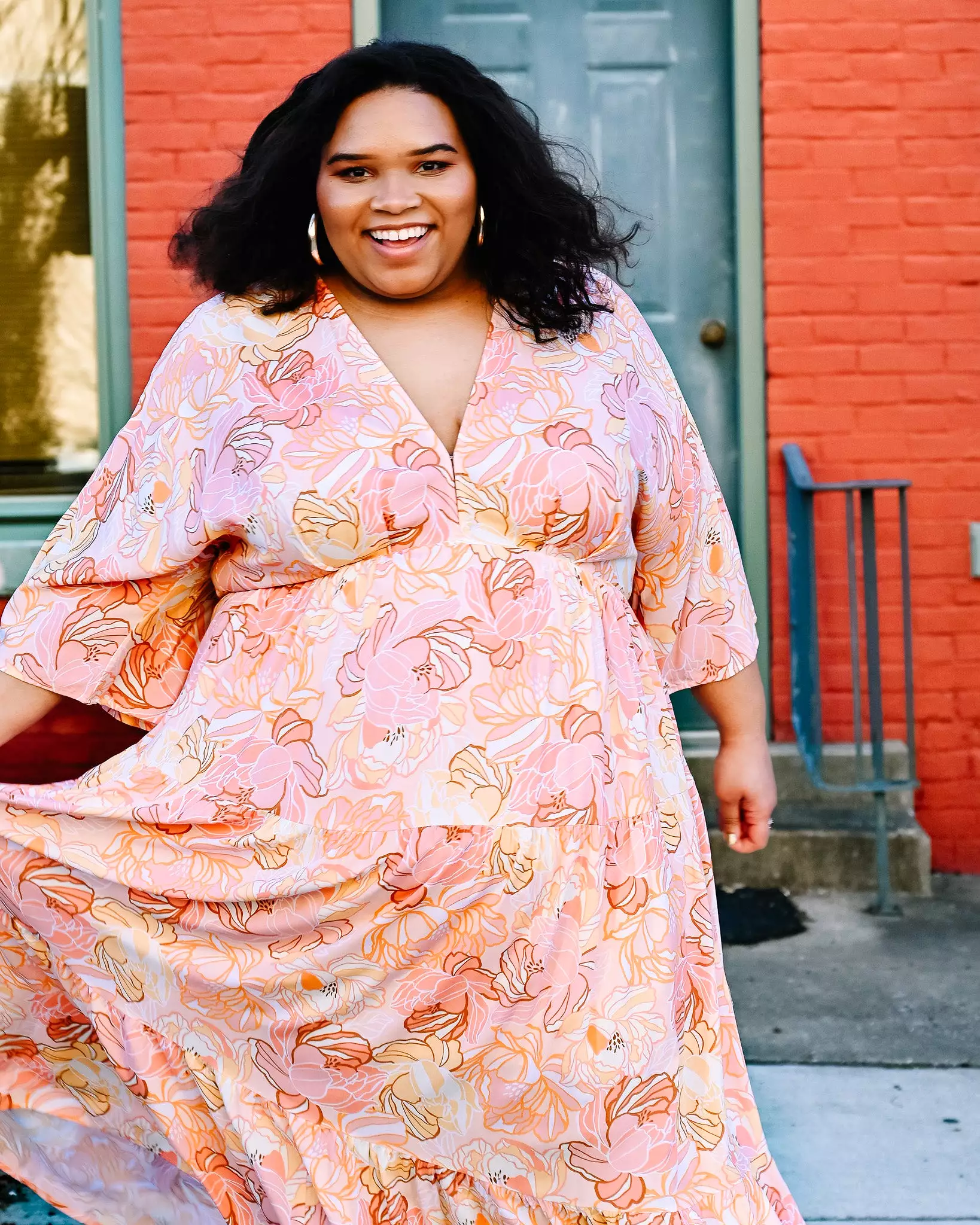 Stay Peachy Floral Midi Dress PLUS