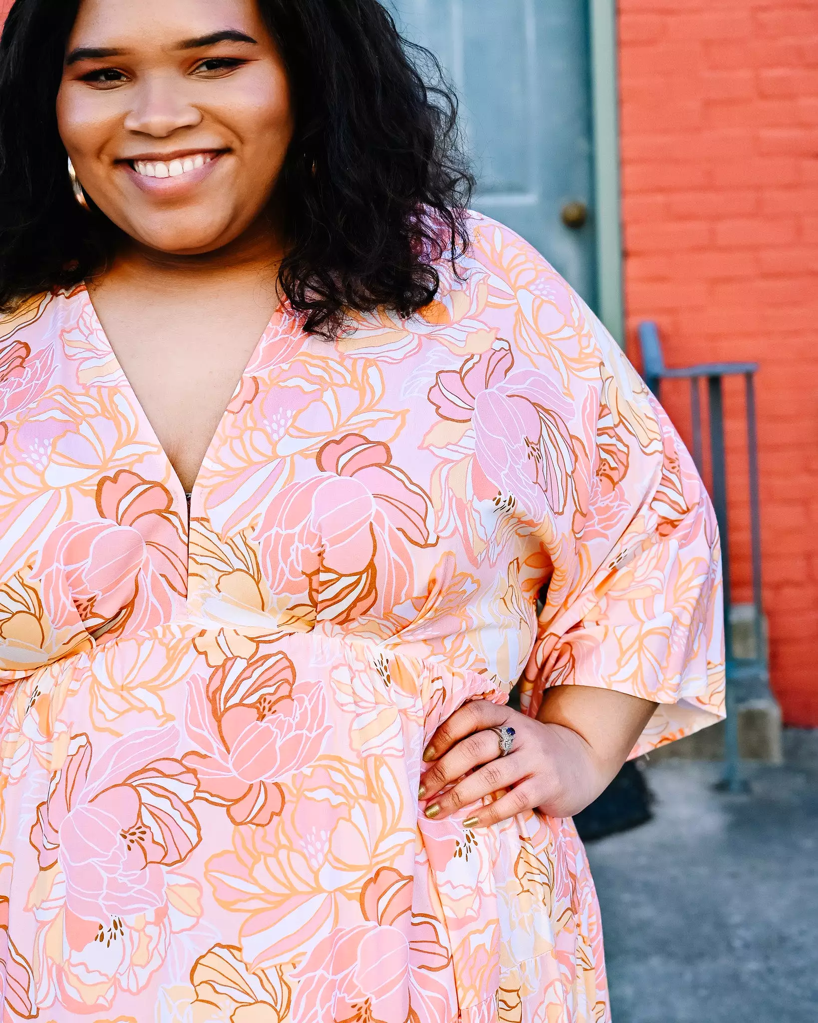 Stay Peachy Floral Midi Dress PLUS