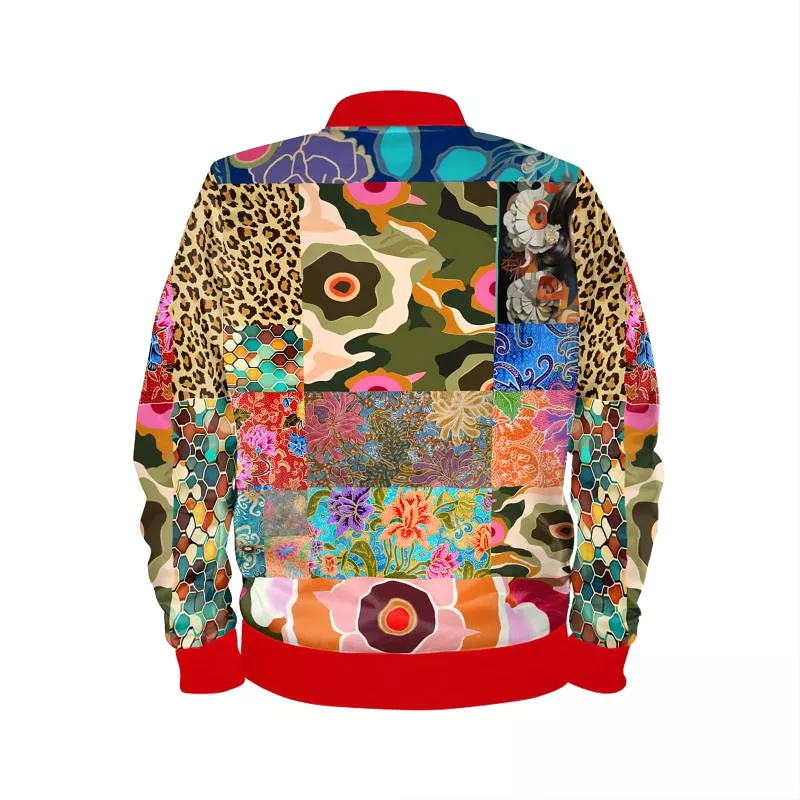 Sweet Clementine Batik Crushed Velvet Patchwork Bomber Jacket