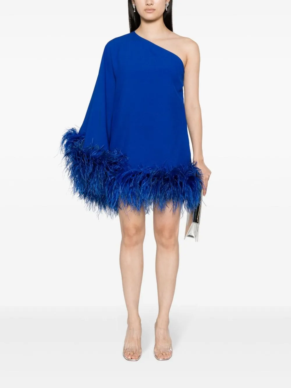 Taller Marmo Pre    Taller Marmo Pre Piccolo Ubud One Shoulder Feather Trimmed Crepe Mini Dress