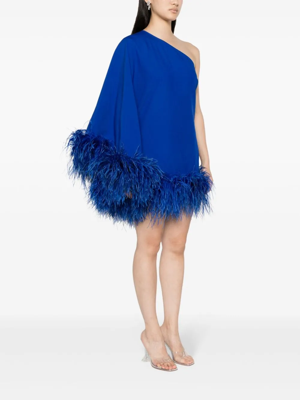 Taller Marmo Pre    Taller Marmo Pre Piccolo Ubud One Shoulder Feather Trimmed Crepe Mini Dress