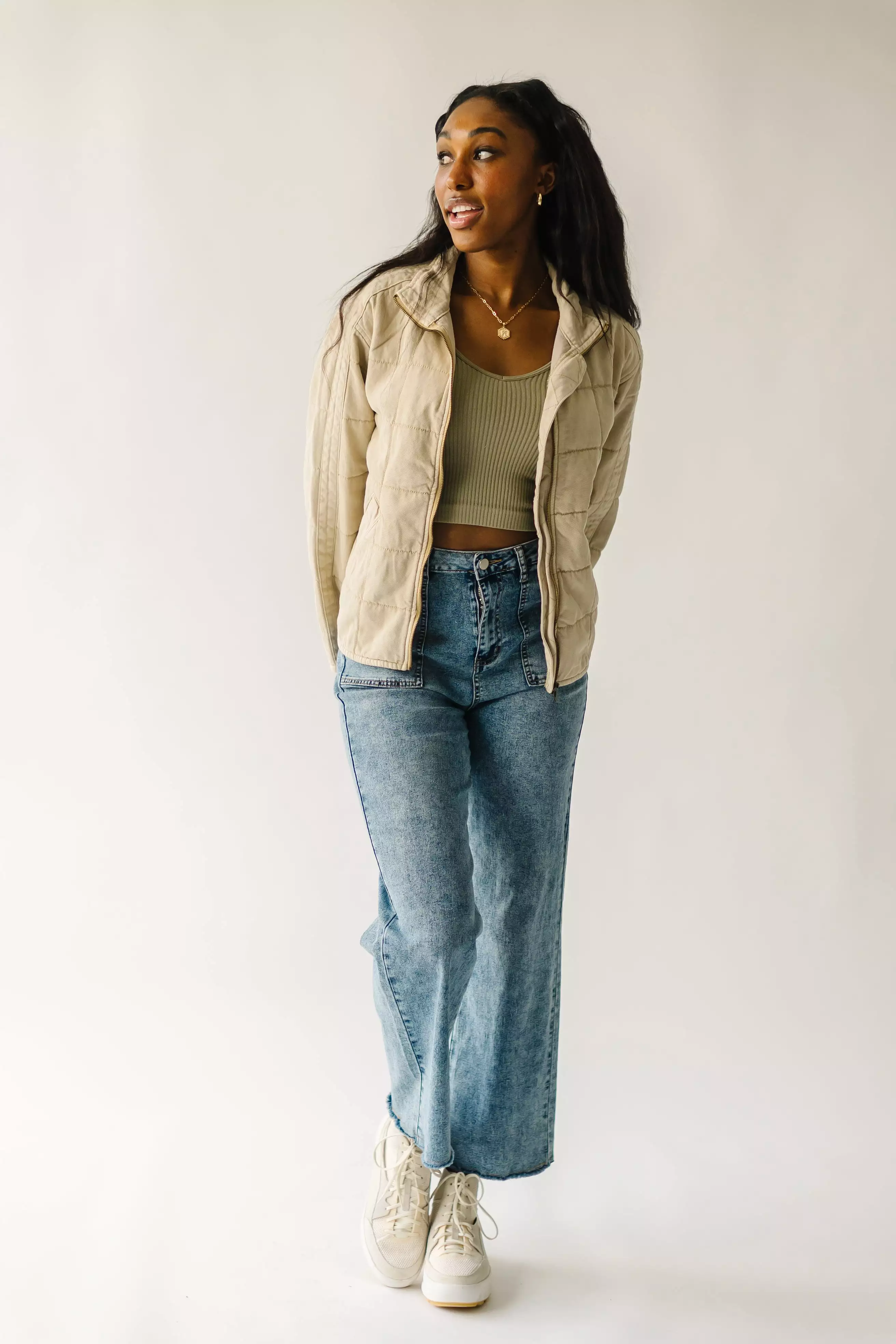 The Chandell Quilted Denim Jacket in Cream